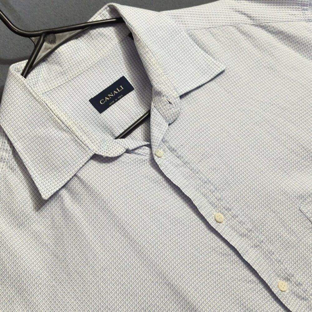 Canali Shirt Men's 17.5 44 Light Blue Cotton Long Sleeve Button Up Made In Italy